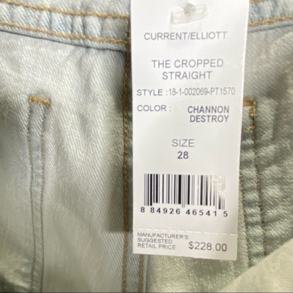 Current Elliott “The Cropped Straight” Jean Size 6 / 28 Light Wash New NWT $228 - Picture 6 of 9